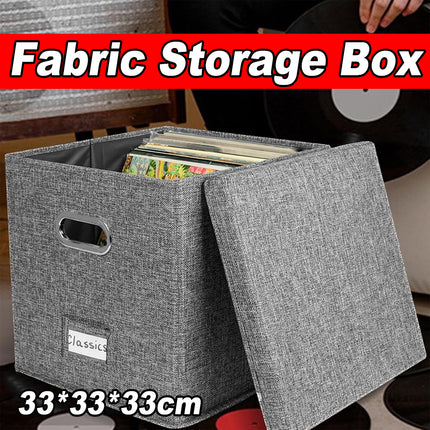 Linen Fabric Vinyl Record Storage Box Foldable With Lid Included Dustproof