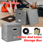 Linen Fabric Vinyl Record Storage Box Foldable With Lid Included Dustproof