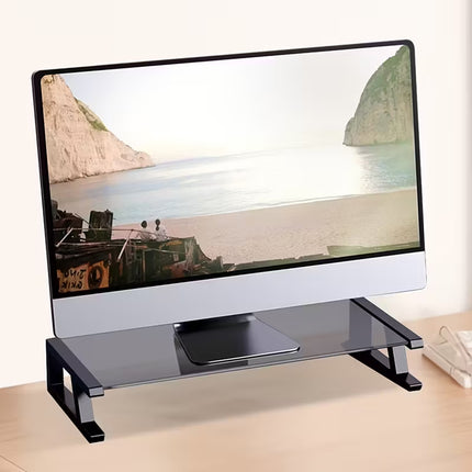 Monitor Stand Riser Tempered Glass Top Metal Frame 51x21.5x8cm Black White