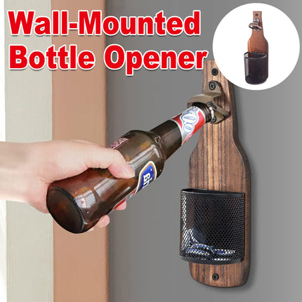 Wooden Wall Mounted Bottle Opener Solid Wood Beer Opener Rustic Home Bar Kitchen