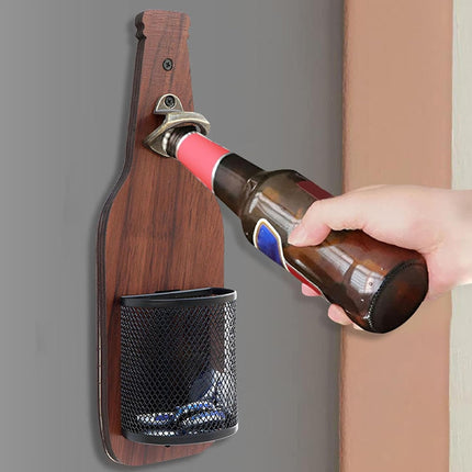 Wooden Wall Mounted Bottle Opener Solid Wood Beer Opener Rustic Home Bar Kitchen
