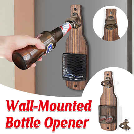 Wooden Wall Mounted Bottle Opener Solid Wood Beer Opener Rustic Home Bar Kitchen