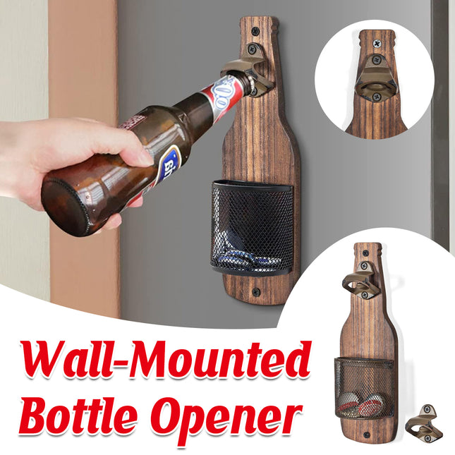 Wooden Wall Mounted Bottle Opener Solid Wood Beer Opener Rustic Home Bar Kitchen