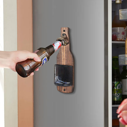Wooden Wall Mounted Bottle Opener Solid Wood Beer Opener Rustic Home Bar Kitchen