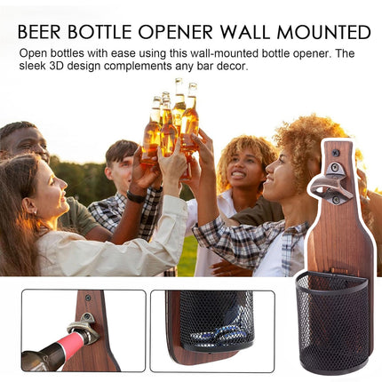 Wooden Wall Mounted Bottle Opener Solid Wood Beer Opener Rustic Home Bar Kitchen