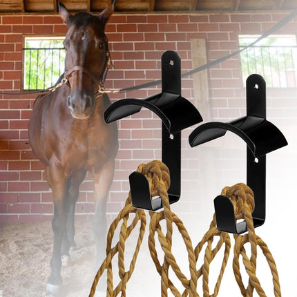 Saddle Rack Wall Mounted Harness Holder Stable Hook 2pcs Heavy Duty Black Metal