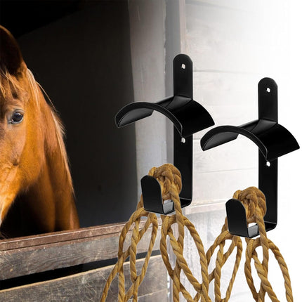 Saddle Rack Wall Mounted Harness Holder Stable Hook 2pcs Heavy Duty Black Metal