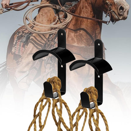 Saddle Rack Wall Mounted Harness Holder Stable Hook 2pcs Heavy Duty Black Metal