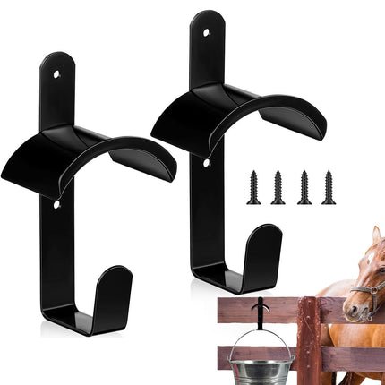 Saddle Rack Wall Mounted Harness Holder Stable Hook 2pcs Heavy Duty Black Metal