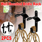 Saddle Rack Wall Mounted Harness Holder Stable Hook 2pcs Heavy Duty Black Metal