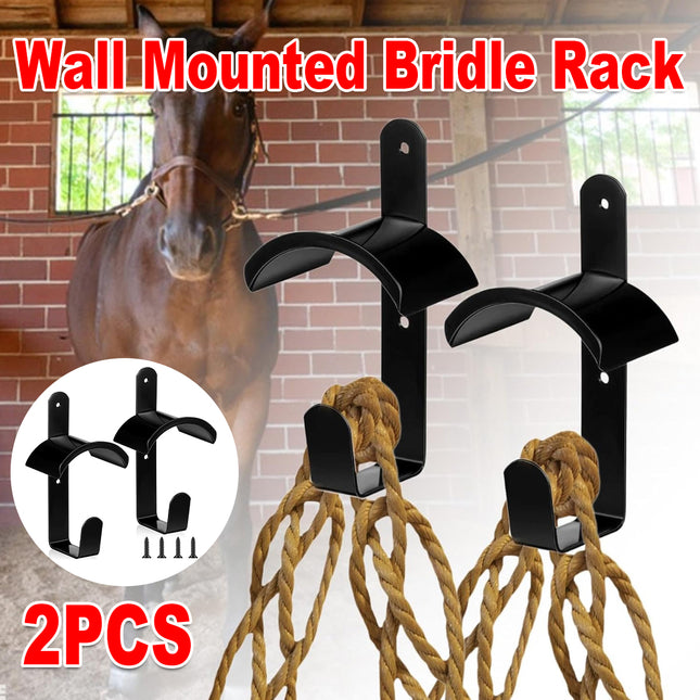 Saddle Rack Wall Mounted Harness Holder Stable Hook 2pcs Heavy Duty Black Metal