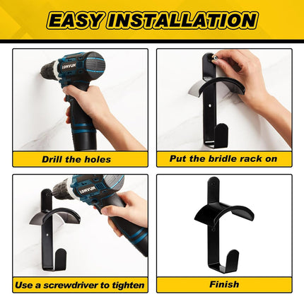 Saddle Rack Wall Mounted Harness Holder Stable Hook 2pcs Heavy Duty Black Metal