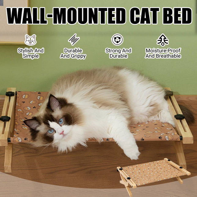 Wall Mount Cat Hammock Bed Wooden Frame Hanging Window Pet Nest 55 x 42 x 15.5cm