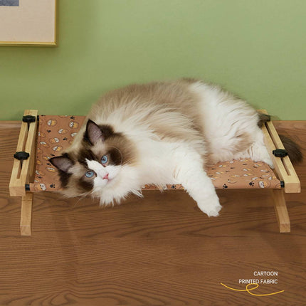Wall Mount Cat Hammock Bed Wooden Frame Hanging Window Pet Nest 55 x 42 x 15.5cm