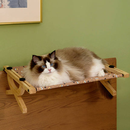 Wall Mount Cat Hammock Bed Wooden Frame Hanging Window Pet Nest 55 x 42 x 15.5cm