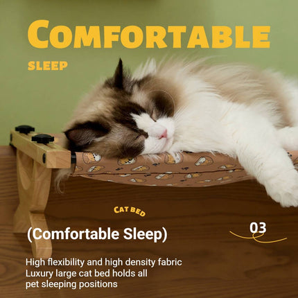 Wall Mount Cat Hammock Bed Wooden Frame Hanging Window Pet Nest 55 x 42 x 15.5cm