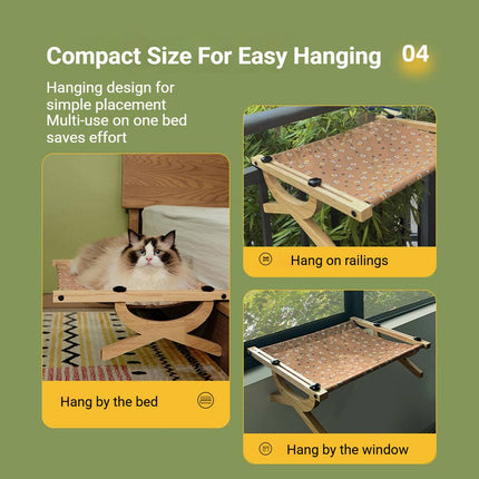Wall Mount Cat Hammock Bed Wooden Frame Hanging Window Pet Nest 55 x 42 x 15.5cm