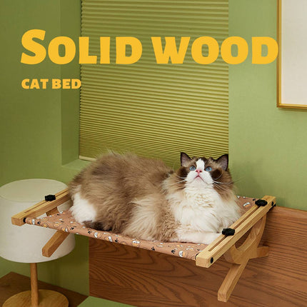 Wall Mount Cat Hammock Bed Wooden Frame Hanging Window Pet Nest 55 x 42 x 15.5cm
