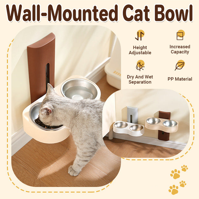 Wall-Mounted Pet Feeder Double Stainless Steel Bowls Design Easy to Clean