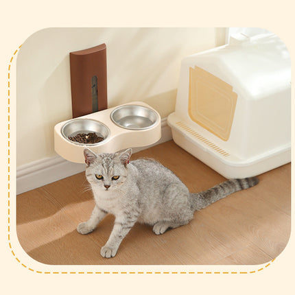 Wall-Mounted Pet Feeder Double Stainless Steel Bowls Design Easy to Clean