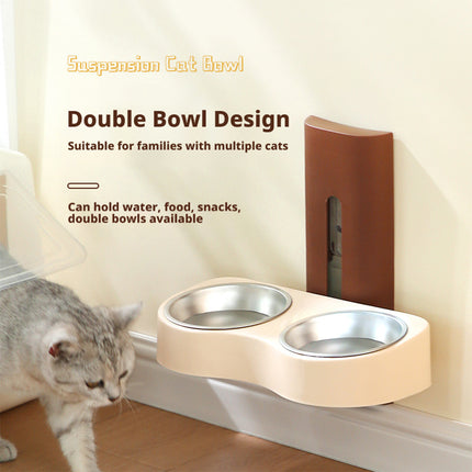 Wall-Mounted Pet Feeder Double Stainless Steel Bowls Design Easy to Clean