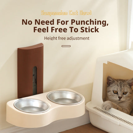 Wall-Mounted Pet Feeder Double Stainless Steel Bowls Design Easy to Clean