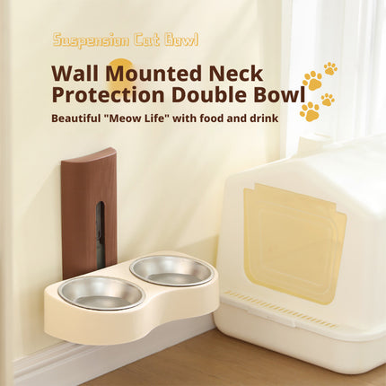 Wall-Mounted Pet Feeder Double Stainless Steel Bowls Design Easy to Clean