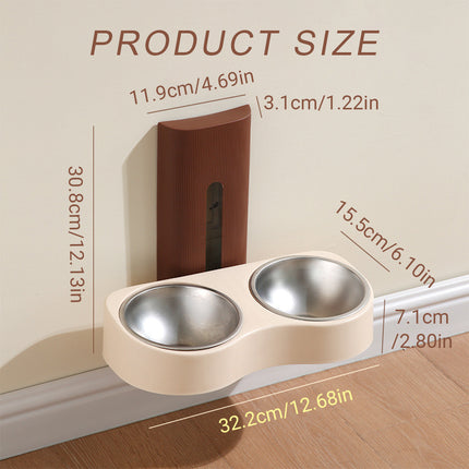 Wall-Mounted Pet Feeder Double Stainless Steel Bowls Design Easy to Clean