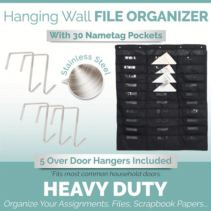 Wall Mounted File Organizer Hanging Bag 30 Pockets Oxford Cloth Document Storage