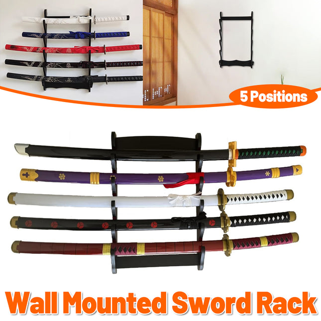 5-Tier Sword Holder Wall Mount Samurai Stand Display Katana Wall Hanger Rack