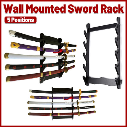 5-Tier Sword Holder Wall Mount Samurai Stand Display Katana Wall Hanger Rack