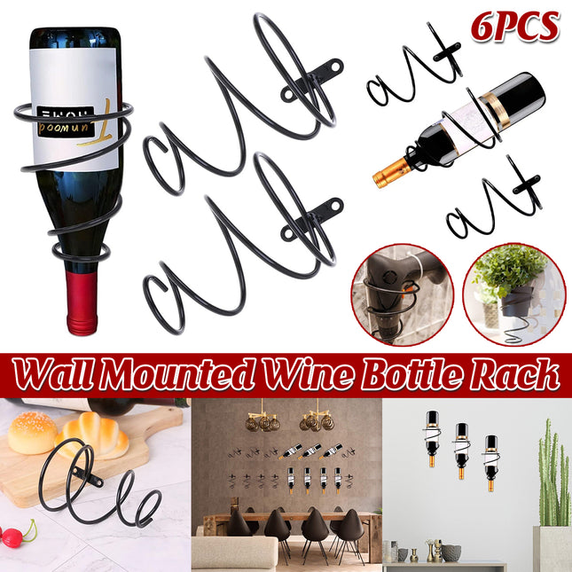 6pcs Metal Wine Rack Holder Wine Bottle Stand Cabinet Wall Mounted Home Display