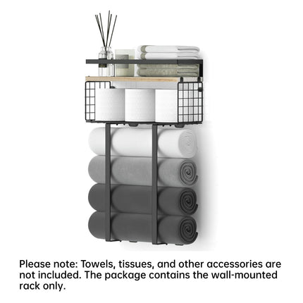 Wall Mounted Bathroom Towel Rack Storage Shelf Multifunctional Holder Organizer