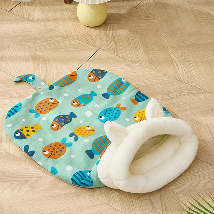 Semi Enclosed Warm Cat Sleeping Bag Comfortable Soft Fleece Pet Bed Easy Clean