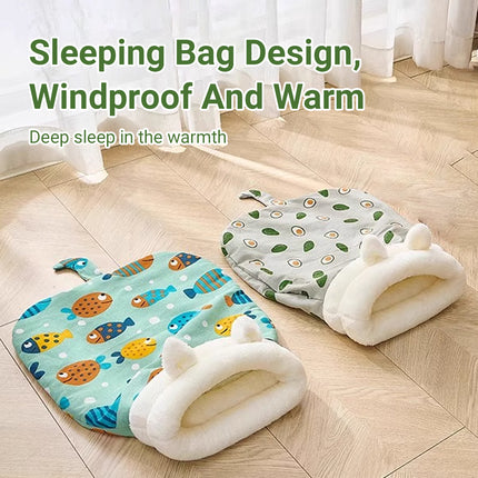 Semi Enclosed Warm Cat Sleeping Bag Comfortable Soft Fleece Pet Bed Easy Clean