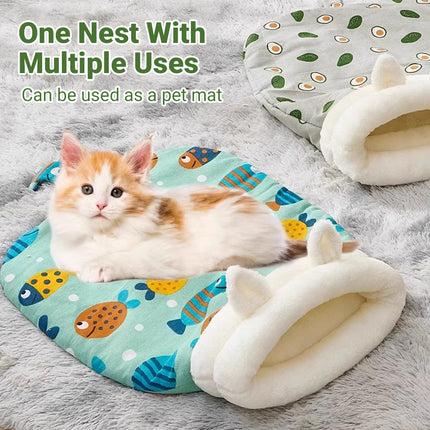 Semi Enclosed Warm Cat Sleeping Bag Comfortable Soft Fleece Pet Bed Easy Clean