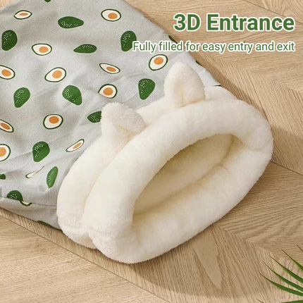Semi Enclosed Warm Cat Sleeping Bag Comfortable Soft Fleece Pet Bed Easy Clean
