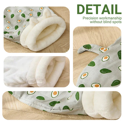Semi Enclosed Warm Cat Sleeping Bag Comfortable Soft Fleece Pet Bed Easy Clean