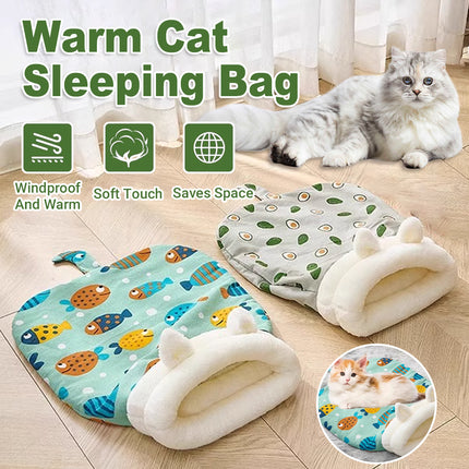 Semi Enclosed Warm Cat Sleeping Bag Comfortable Soft Fleece Pet Bed Easy Clean
