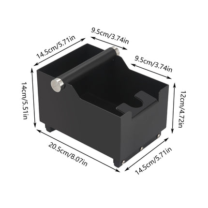 Coffee Knock Box with Powder Press Holder PTFE-Coated Metal Black