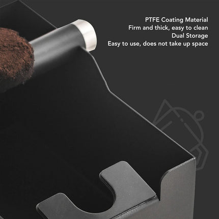 Coffee Knock Box with Powder Press Holder PTFE-Coated Metal Black