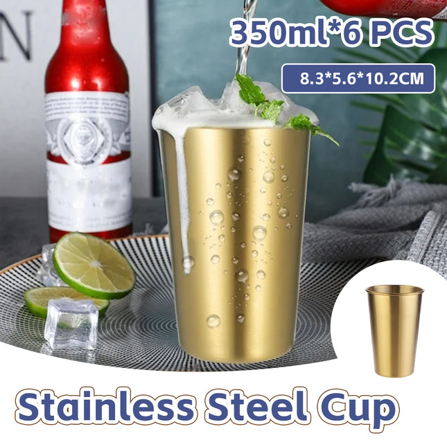 6PCS 304 Stainless Steel Cups 350ml Durable for Home Kitchen Office Desktop Use
