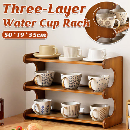 Bamboo Cup Storage Rack for Mugs Glasses Dust-Proof Space-Saving