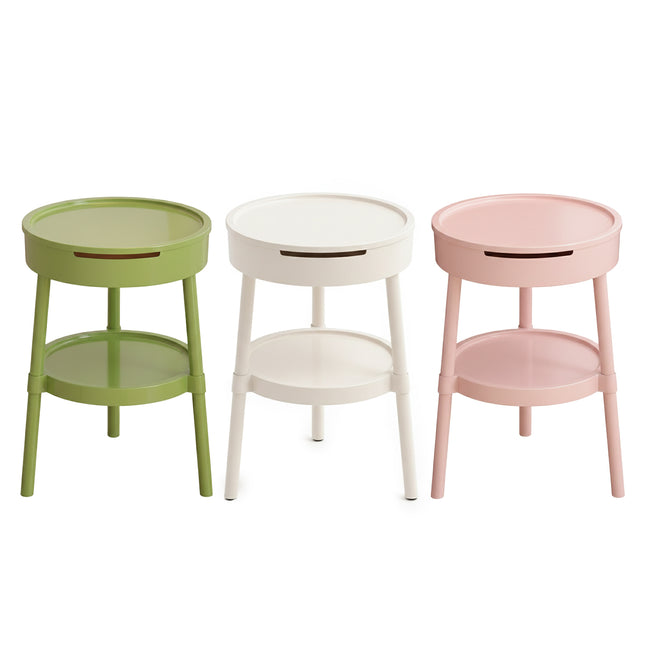 Minimalist Double Layer Small Round Table Build-In Paper Box Space Saving