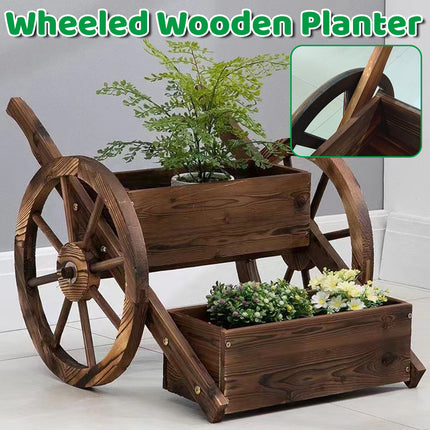 Creative Wagon Style Wooden Flower Pot Planter Box for Garden Patio Display Use