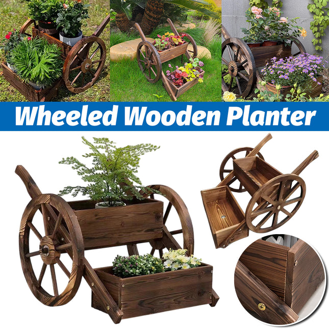 Creative Wagon Style Wooden Flower Pot Planter Box for Garden Patio Display Use