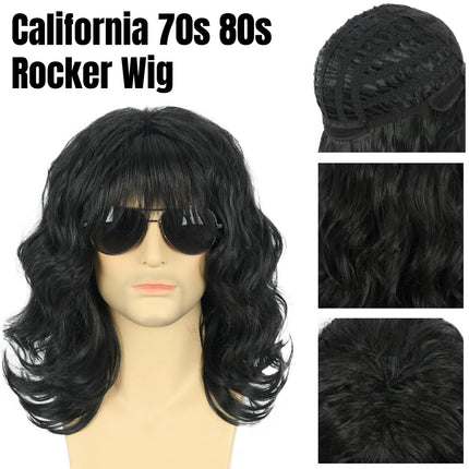 Mens Curly Wig 70s80s Style Medium Length Hair Costume Party Rock Star Look