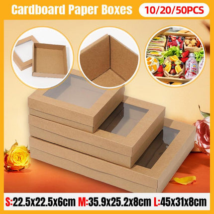 50pcs Bakery Cake Packaging Boxes with Visible Open Window Lunch Boxes