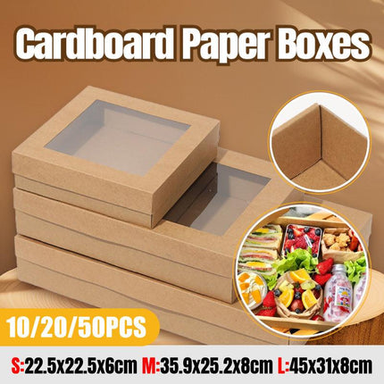 50pcs Bakery Cake Packaging Boxes with Visible Open Window Lunch Boxes