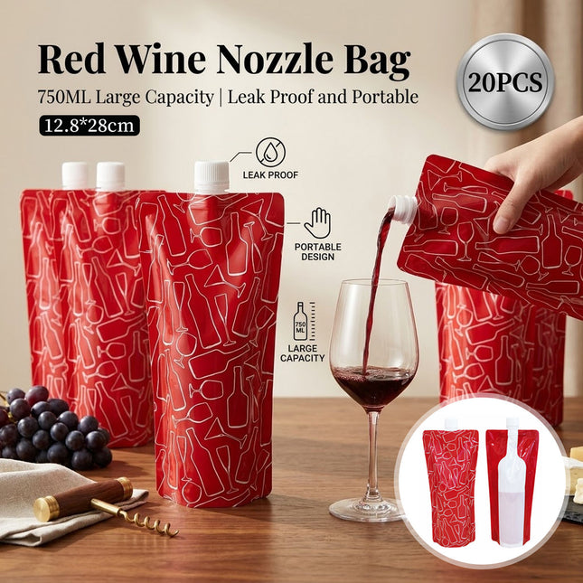 Portable 750ml Wine Spout Pouches 20 Pack Foldable